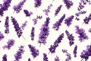 Lavender blooms scattered on white surface. Could be used in a relaxing, natural setting