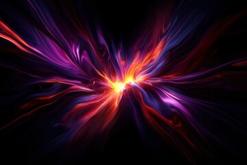 Fototapeta premium Abstract energy burst background; bright light radiating into black void, design