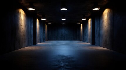 Fototapeta premium Dark Empty Concrete Room With Minimalist Design And Artificial Lighting