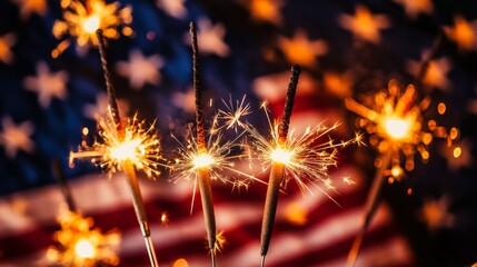 Obraz premium Sparkling sizzlers against american flag background celebrating independence