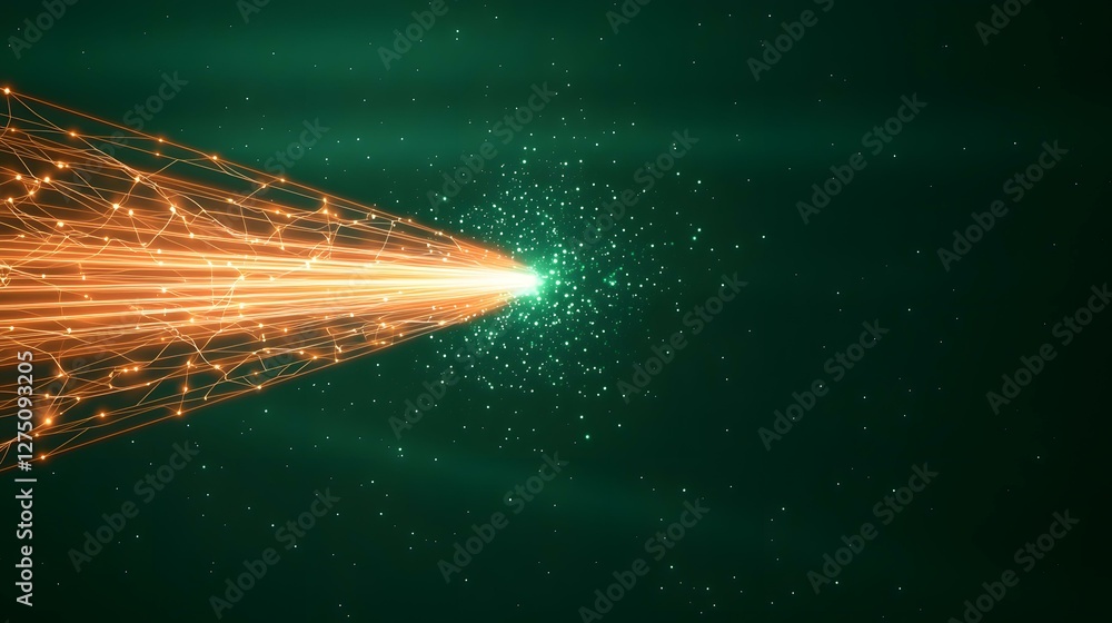 Poster the image shows a stream of bright orange light, resembling a network of interconnected lines and do