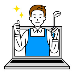 オンラインで料理を教えるエプロン姿の男性