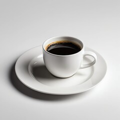 Fototapeta premium Cup of Black Coffee on White Saucer