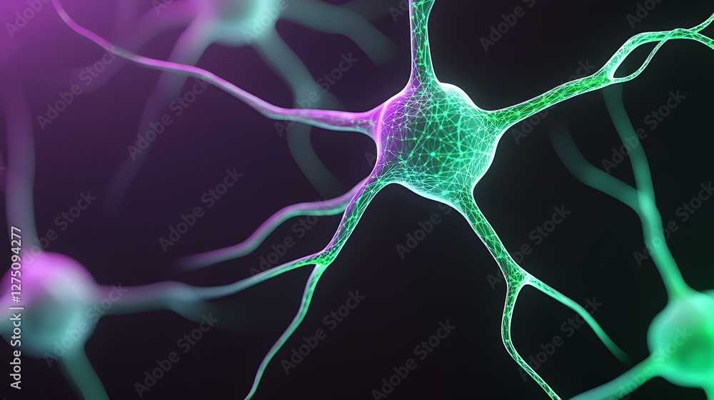 Poster the image shows a stylized representation of a neuron, a nerve cell, with its branching dendrites an