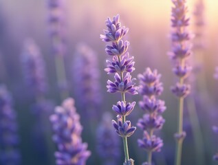 A close-up of a lavender sprig with small purple flowers