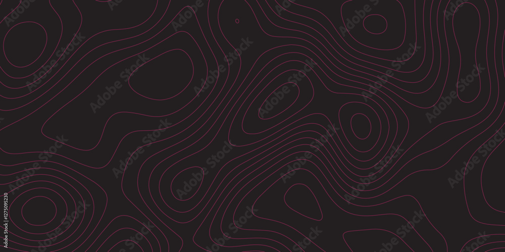 Poster Abstract pink on black background Topographic line map pattern. Modern Abstract Design Concept Elegant Black Beautiful Topo Wallpaper Design illustration for art, fabric, packaging, web, banner.	