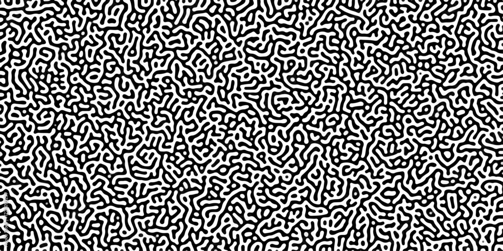 Poster Turing reaction diffusion monochrome seamless pattern with chaotic motion .Linear design with biological shapes. Organic lines in memphis. abstract turing organic wallpaper background .	