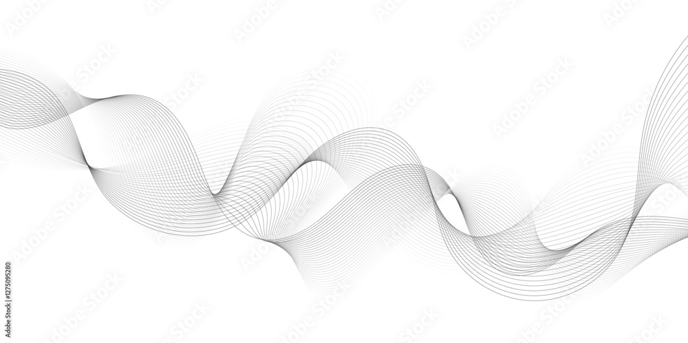 Fototapete Abstract grey, white smooth element swoosh speed wave modern stream background. Wave with lines created using blend tool. Abstract frequency sound wave lines and twisted curve lines background.	