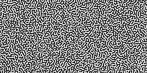 Turing reaction diffusion monochrome seamless pattern with chaotic motion .Linear design with biological shapes. Organic lines in memphis. abstract turing organic wallpaper background .	
