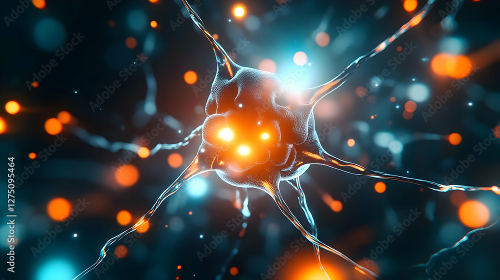 Poster abstract representation of neurons and synapses, illustrating the complexity of the nervous system i