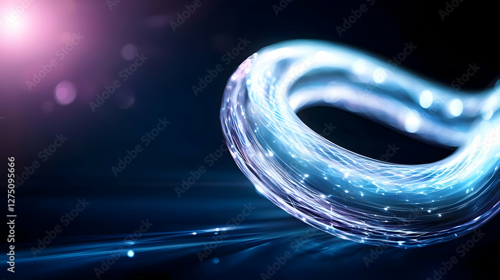 Poster an abstract glowing loop of light representing innovation and futuristic technology in a digital lan