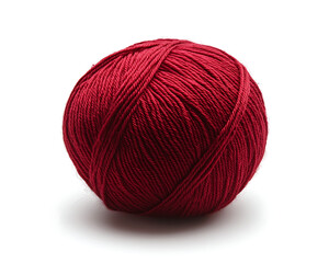 Ball of red yarn isolated on white background.