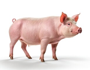 Pink Pig Standing on White Background