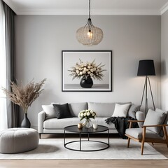 Modern Living Room Interior Design with Grey Sofa and Stylish Decor