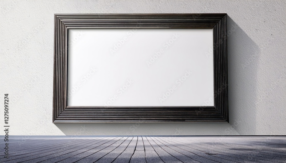 Poster large horizontal frame leaning on a white wall 3d rendering showcasing geometric simplicity against 