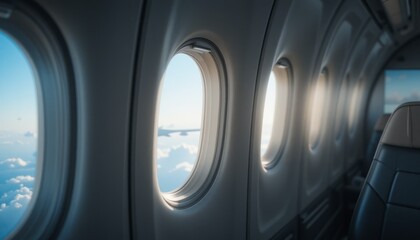 View from an airplane window showing the sky and part of the wing during a flight