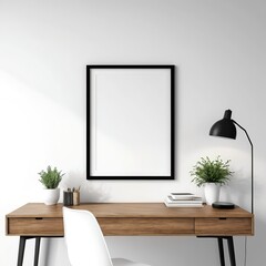 Modern Home Office Desk Setup with Blank Frame