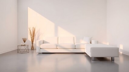 Sunlit White Sofa in Minimalist Room – Modern Interior Design Inspiration