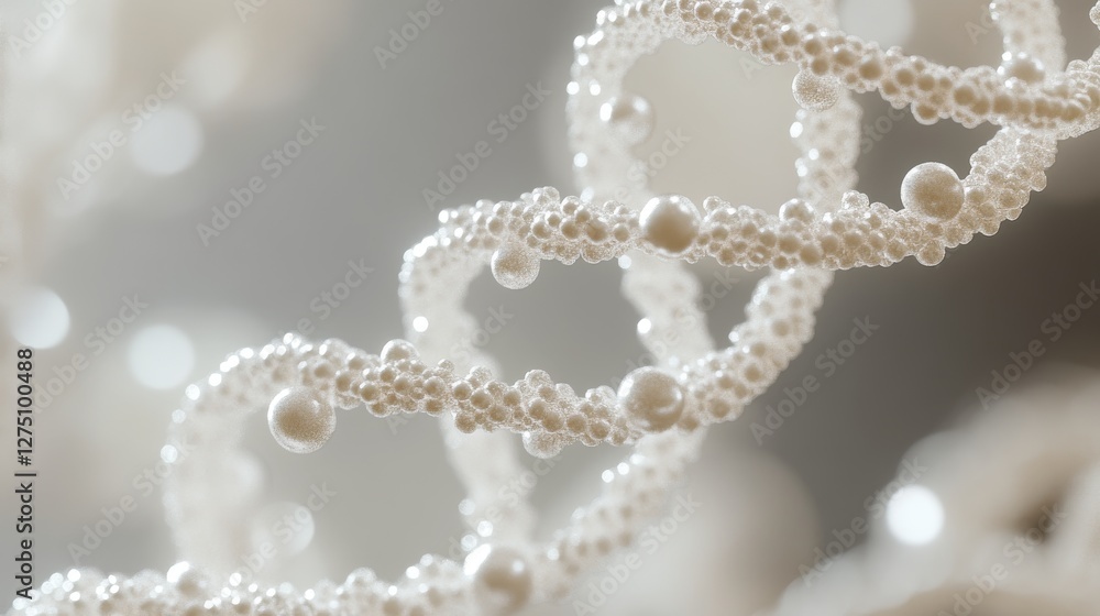 Poster closeup view of striking dna double helix with detailed visible strands and spheres on a soft dark b