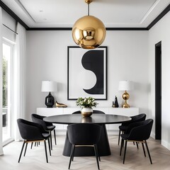 Modern Black and Gold Dining Room Interior