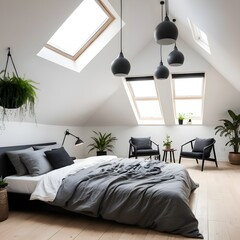 Modern Attic Bedroom with Skylights and Minimalist Decor