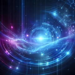 Obraz premium Abstract futuristic minimalist technology background with digital grid with neon blue and purple gradient 