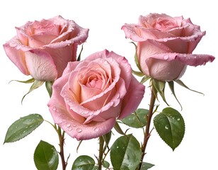 Fototapeta premium Three Pink Roses with Dew Drops