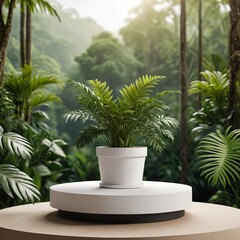 Obraz premium Tropical Plant in White Pot on Minimalist Display