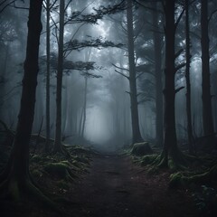 Obraz premium Mysterious Foggy Forest Path