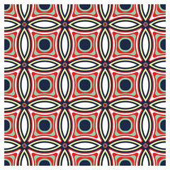 Colorful geometric pattern featuring interlocking shapes in red, green, and navy blue on a white background.