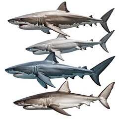 Fototapeta premium Four Great White Sharks Swimming