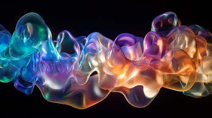 Obraz premium 95.Dynamic cluster of colorful soap bubbles, varying in size and glowing with refracted rainbow colors, suspended in mid-air on a dark background.