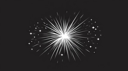 105.Clean line-art illustration of a classic firecracker design, featuring a starburst effect to indicate explosion, in a flat monochrome style.