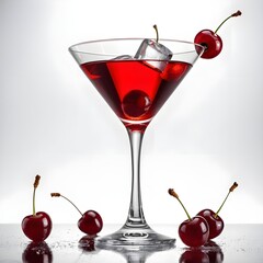 Red Cocktail with Cherries and Ice