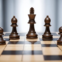 Fototapeta premium Chess King Flanked by Pawns