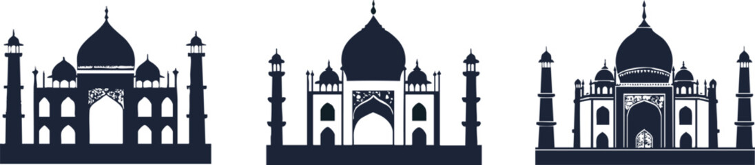 Taj Mahal Silhouettes India Landmark Vector Illustrations