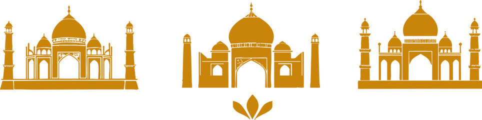 Taj Mahal Gold Silhouette Illustrations Indian Architecture