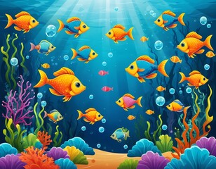 Naklejka premium Colorful Fish Swimming in Vibrant Coral Reef