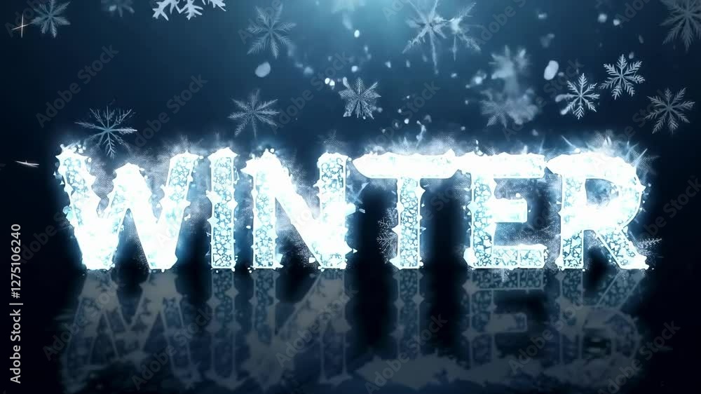 Poster this vibrant winter display features sparkling ice-themed letters that create the word winter, surro