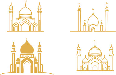 Elegant Mosque Line Art Designs for Logos and Prints
