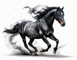 Black Horse Running with Ink Splash