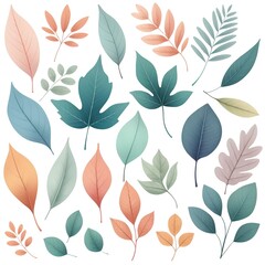 Fototapeta premium Pastel Watercolor Leaves Collection