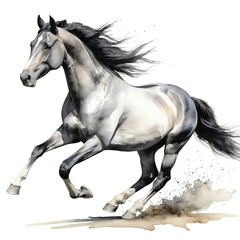 Fototapeta premium Running Gray Horse Watercolor Painting