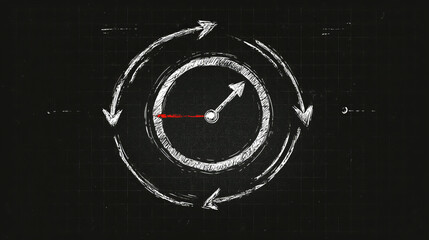 cyclic time management diagram with arrows illustrating iterative continuous improvement on chalkboard