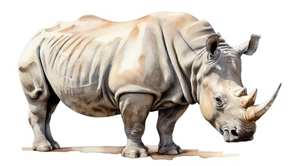 Obraz premium Watercolor Painting of a White Rhinoceros