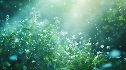 Fototapeta premium Soft Blue and Green Hues Enveloping a Vibrant Natural Canvas