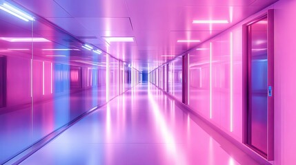 Neon Lit Corridor Modern Futuristic Design