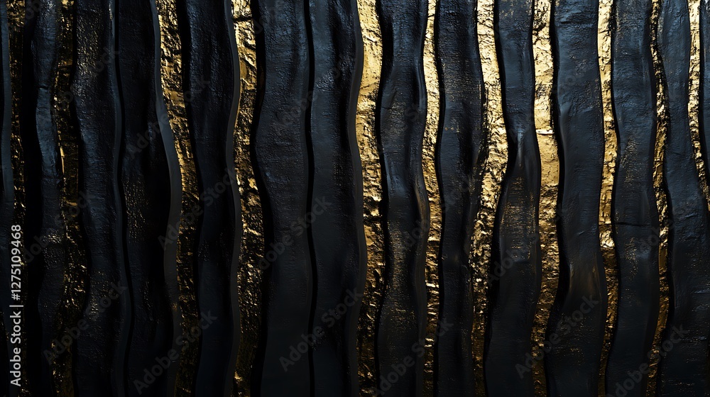 Poster a close-up of a textured surface featuring abstract golden stripes on a dark background, creating a 