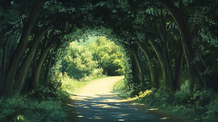 Road and tree tunnel.