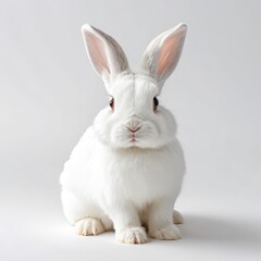 Obraz premium Adorable White Rabbit Sitting on White Background